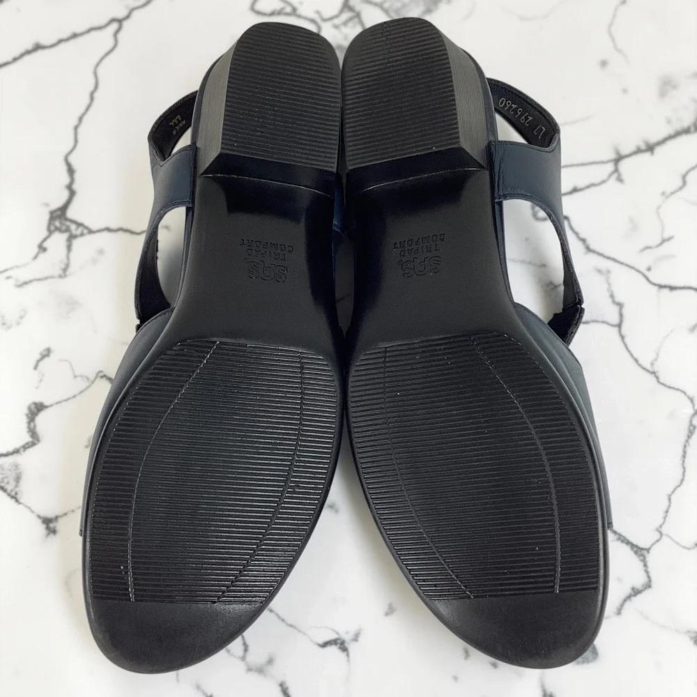 SAS Tripad Comfort Sandals Women's Navy Blue Leather Slingback Block Heel‎ 9.5 N